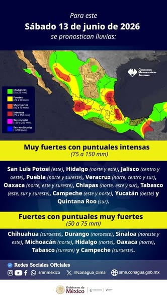 PRONOSTICAN LLUVIAS FUERTES TODO EL FIN DE SEMANA